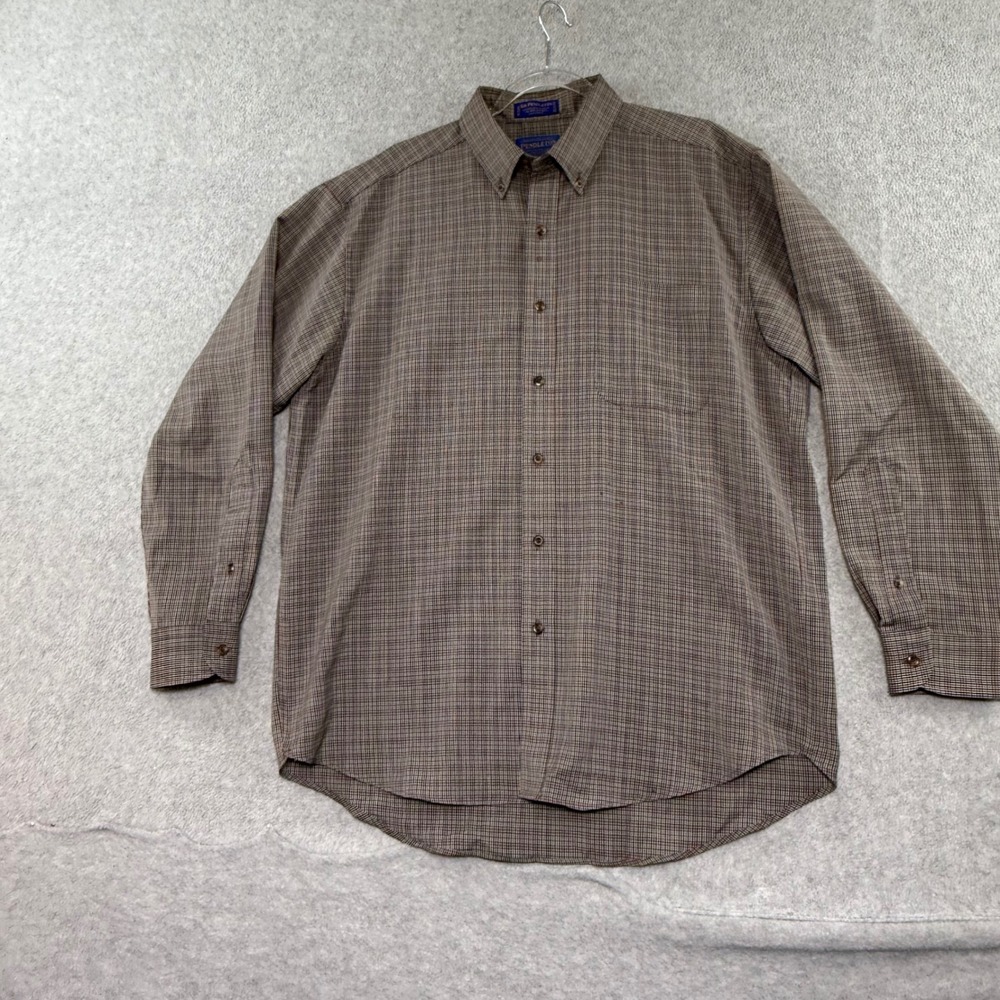 Pendleton Button Down Shirt Mens L Brown Plaid Sir Pendleton Worsted Wool